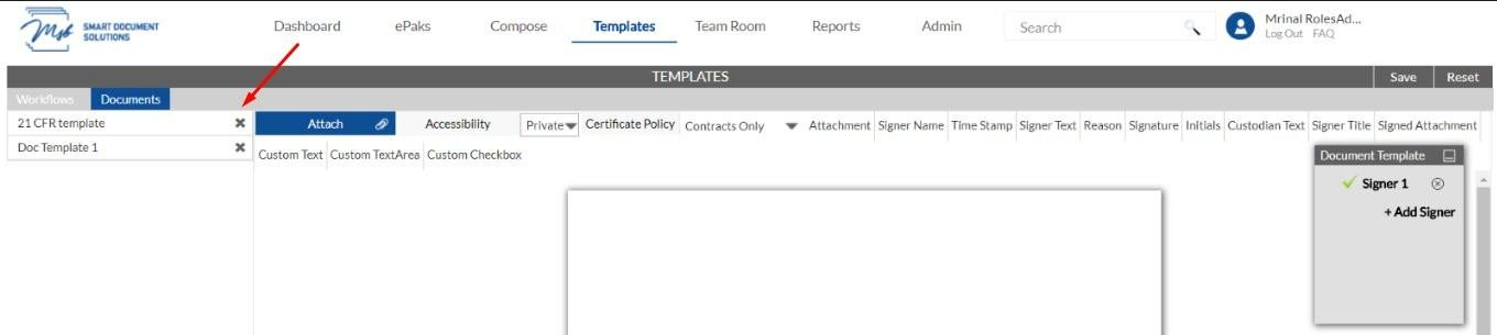 How do I delete an existing Document Template