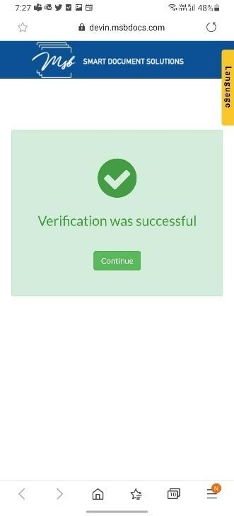 Verification Screenshot from Mobile Device