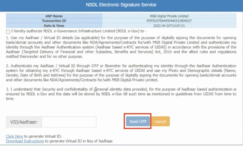 Aadhaar authentication using OTP/IRIS/Fingerprint Scanner
